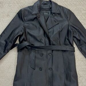 Black Double-Breasted XL Women's Jacket 100% leather black trench coat classic